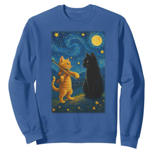 Cat Starry Night Sweatshirt Van Gogh Violin Kitty Lover TS14 Royal Blue Print Your Wear