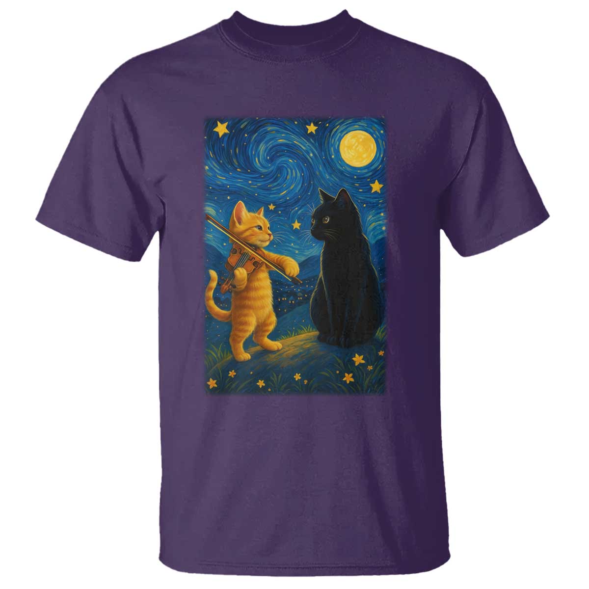 Cat Starry Night T Shirt Van Gogh Violin Kitty Lover TS14 Purple Print Your Wear