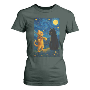 Cat Starry Night T Shirt For Women Van Gogh Violin Kitty Lover TS14 Dark Forest Green Print Your Wear