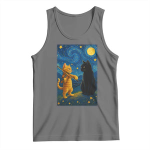 Cat Starry Night Tank Top Van Gogh Violin Kitty Lover TS14 Black Heather Print Your Wear