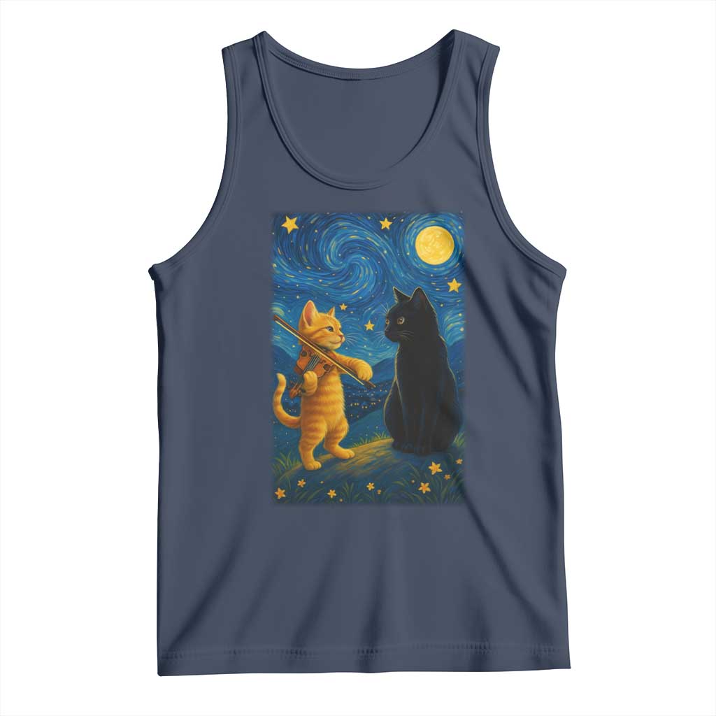 Cat Starry Night Tank Top Van Gogh Violin Kitty Lover TS14 Navy Print Your Wear