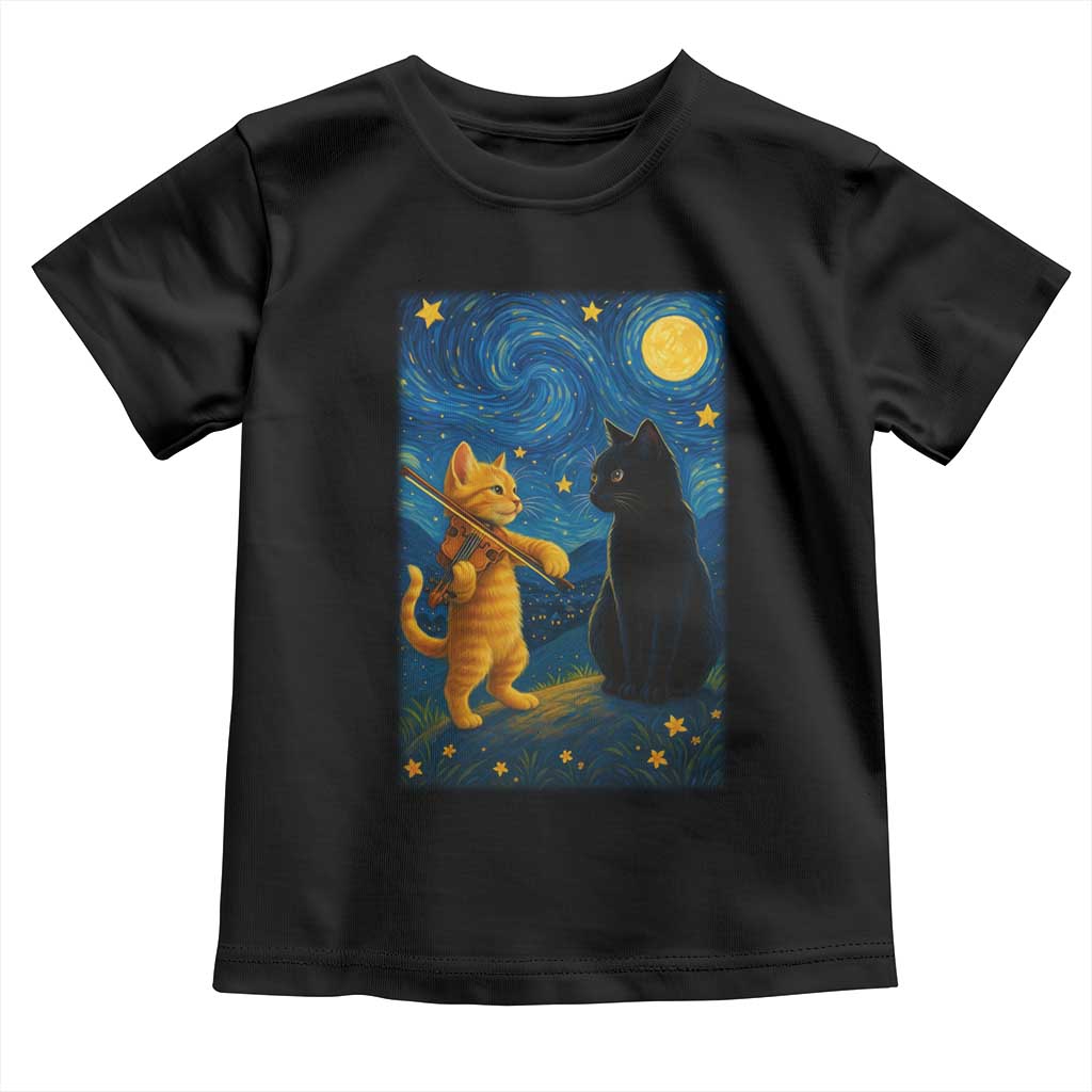 Cat Starry Night Toddler T Shirt Van Gogh Violin Kitty Lover TS14 Black Print Your Wear
