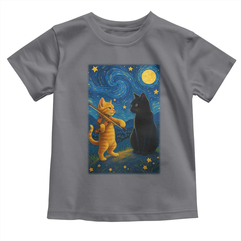Cat Starry Night Toddler T Shirt Van Gogh Violin Kitty Lover TS14 Charcoal Print Your Wear