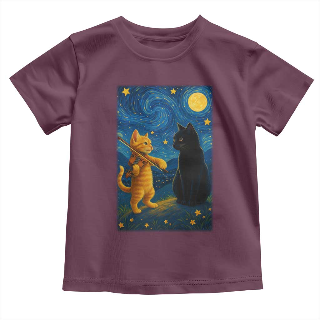 Cat Starry Night Toddler T Shirt Van Gogh Violin Kitty Lover TS14 Maroon Print Your Wear
