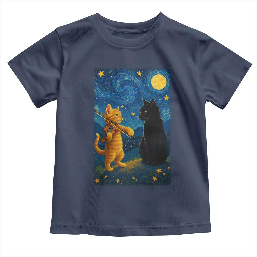 Cat Starry Night Toddler T Shirt Van Gogh Violin Kitty Lover TS14 Navy Print Your Wear