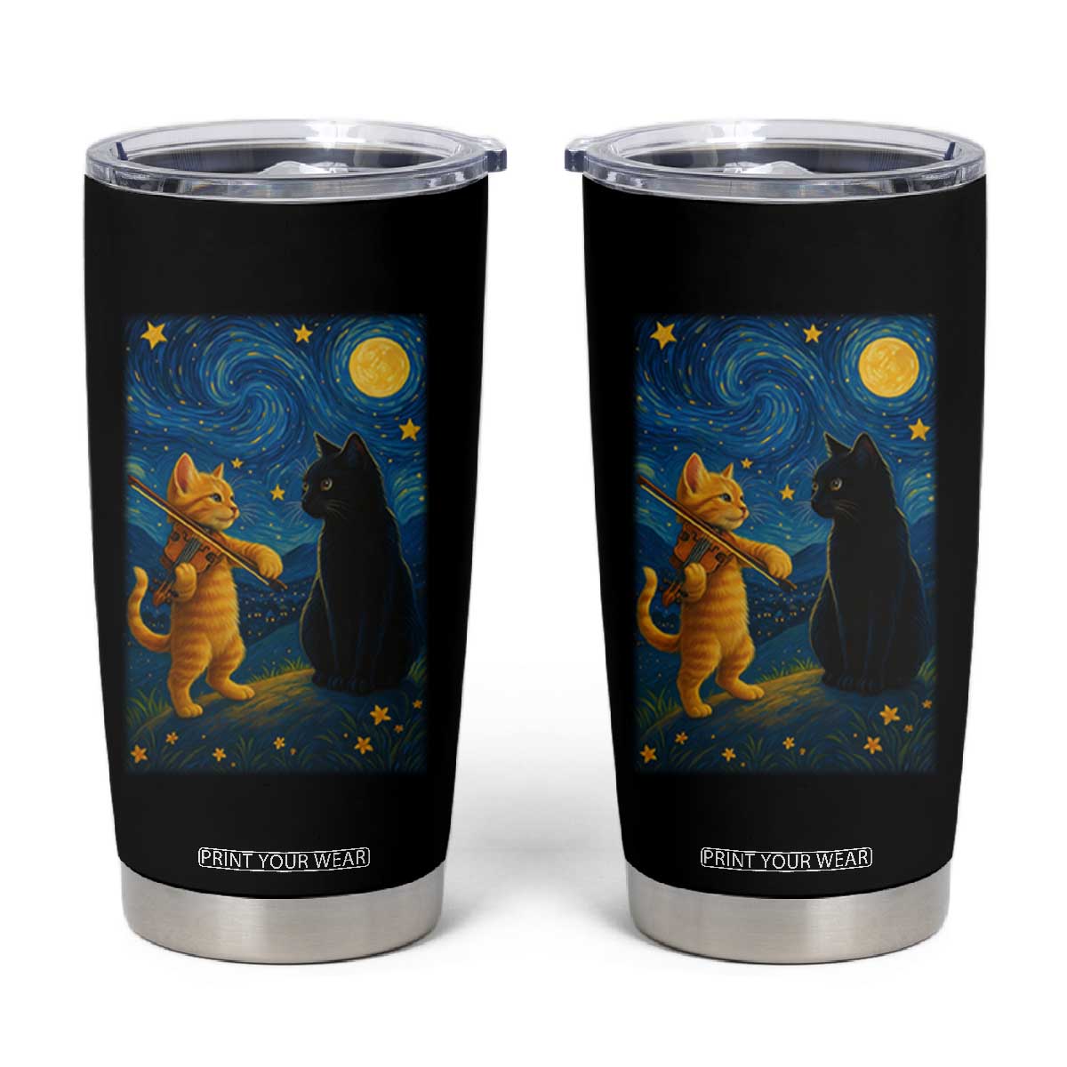 Cat Starry Night Tumbler Cup Van Gogh Violin Kitty Lover TS14 Black Print Your Wear