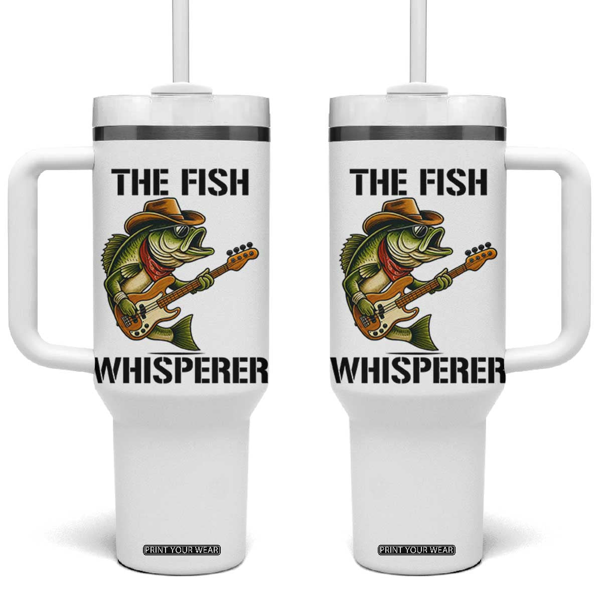 Funny Bass Fishing Tumbler With Handle The Fish Whisperer Fisherman Humor TS14 One Size: 40 oz White Print Your Wear
