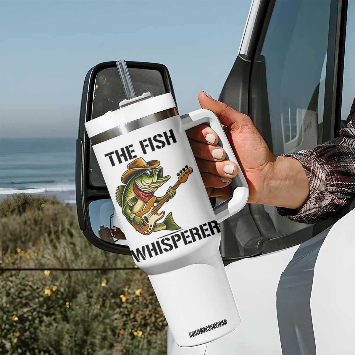 Funny Bass Fishing Tumbler With Handle The Fish Whisperer Fisherman Humor TS14 Print Your Wear