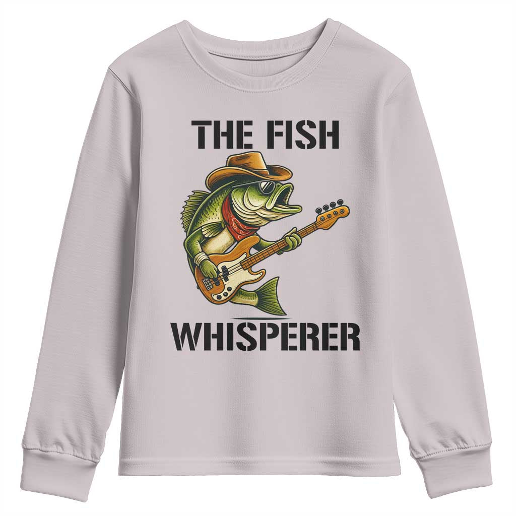 Funny Bass Fishing Youth Sweatshirt The Fish Whisperer Fisherman Humor TS14 Ice Gray Print Your Wear
