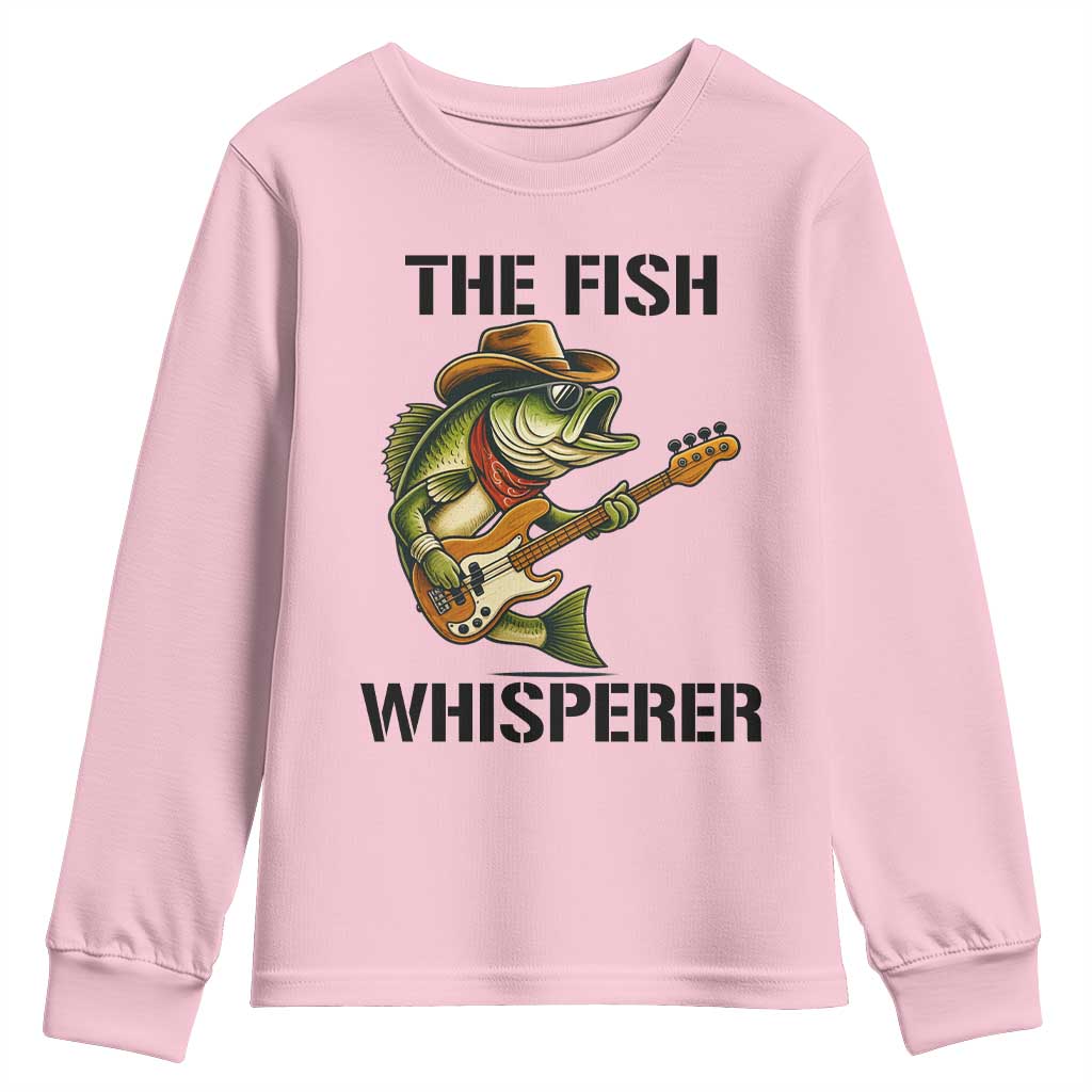Funny Bass Fishing Youth Sweatshirt The Fish Whisperer Fisherman Humor TS14 Light Pink Print Your Wear