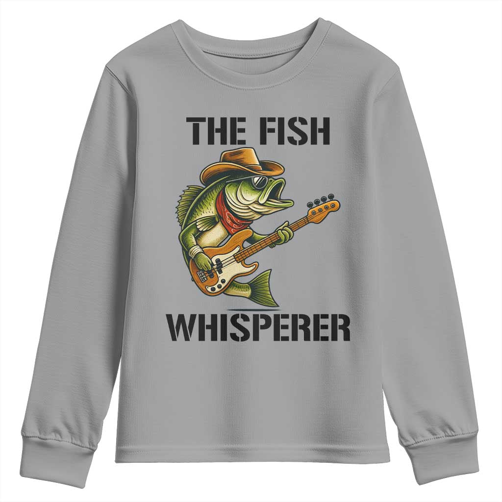 Funny Bass Fishing Youth Sweatshirt The Fish Whisperer Fisherman Humor TS14 Sport Gray Print Your Wear