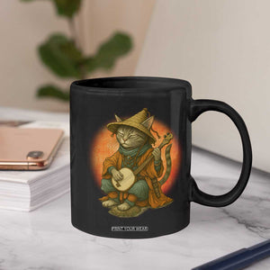 Japanese Samurai Cat Coffee Mug Retro Cat Playing Shamisen Art TS14 Print Your Wear