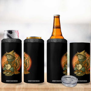 Japanese Samurai Cat 4 in 1 Can Cooler Tumbler Retro Cat Playing Shamisen Art TS14 Print Your Wear