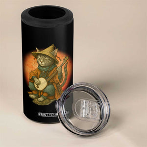 Japanese Samurai Cat 4 in 1 Can Cooler Tumbler Retro Cat Playing Shamisen Art TS14 Print Your Wear