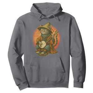 Japanese Samurai Cat Hoodie Retro Cat Playing Shamisen Art TS14 Charcoal Print Your Wear