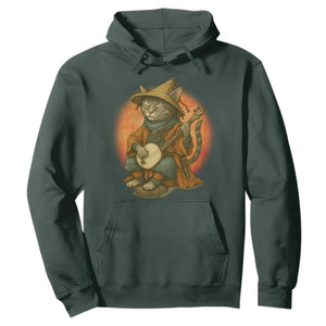 Japanese Samurai Cat Hoodie Retro Cat Playing Shamisen Art TS14 Dark Forest Green Print Your Wear