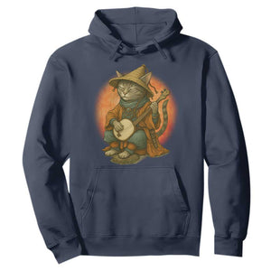 Japanese Samurai Cat Hoodie Retro Cat Playing Shamisen Art TS14 Navy Print Your Wear
