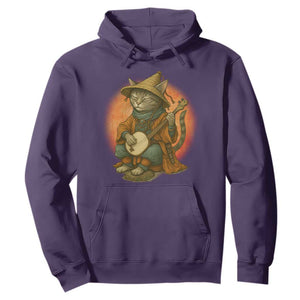 Japanese Samurai Cat Hoodie Retro Cat Playing Shamisen Art TS14 Purple Print Your Wear
