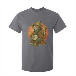 Japanese Samurai Cat T Shirt For Kid Retro Cat Playing Shamisen Art TS14 Charcoal Print Your Wear