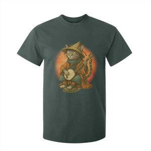 Japanese Samurai Cat T Shirt For Kid Retro Cat Playing Shamisen Art TS14 Dark Forest Green Print Your Wear