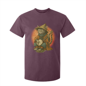 Japanese Samurai Cat T Shirt For Kid Retro Cat Playing Shamisen Art TS14 Maroon Print Your Wear