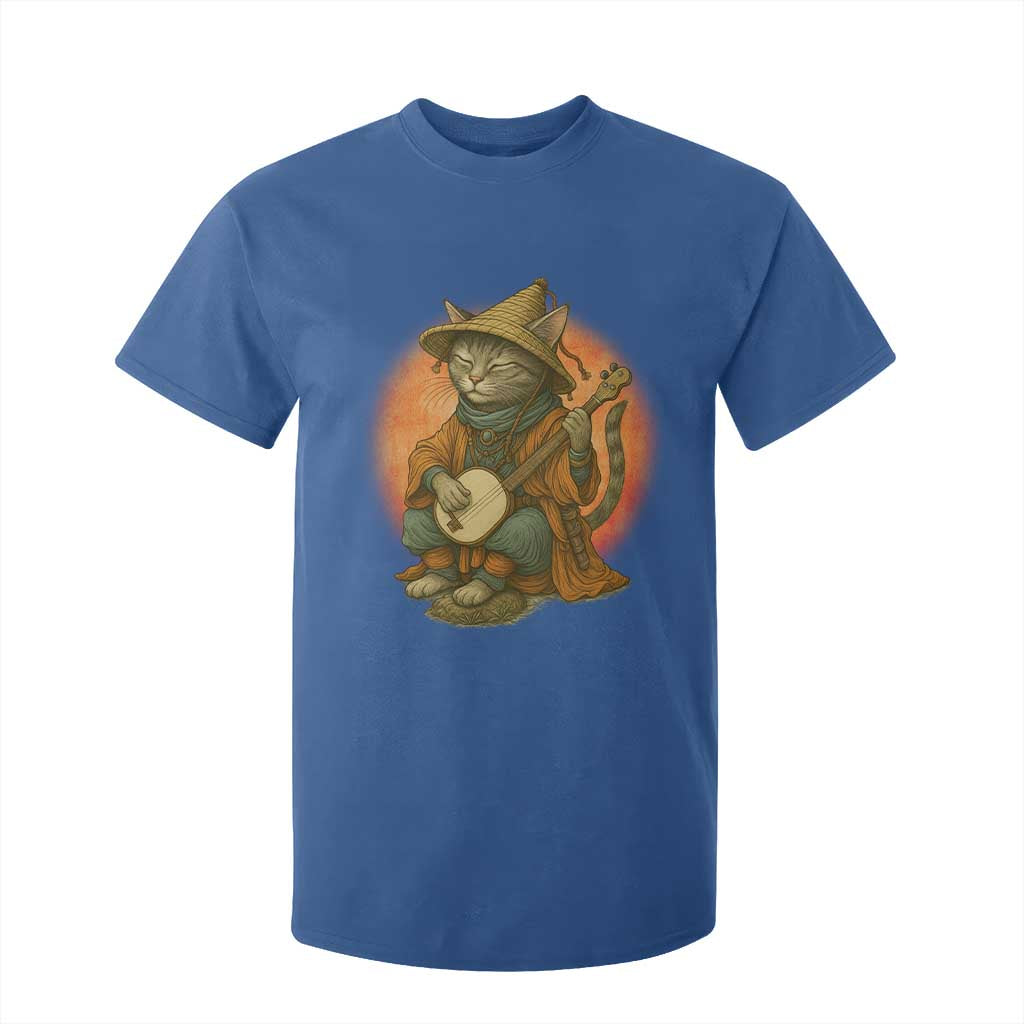 Japanese Samurai Cat T Shirt For Kid Retro Cat Playing Shamisen Art TS14 Royal Blue Print Your Wear