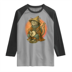 Japanese Samurai Cat Raglan Shirt Retro Cat Playing Shamisen Art TS14 Sport Gray Black Print Your Wear