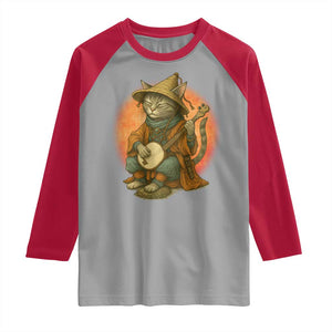 Japanese Samurai Cat Raglan Shirt Retro Cat Playing Shamisen Art TS14 Sport Gray Red Print Your Wear