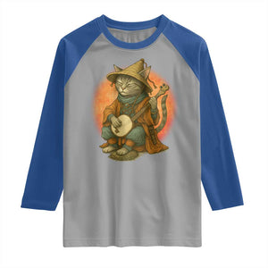 Japanese Samurai Cat Raglan Shirt Retro Cat Playing Shamisen Art TS14 Sport Gray Royal Print Your Wear