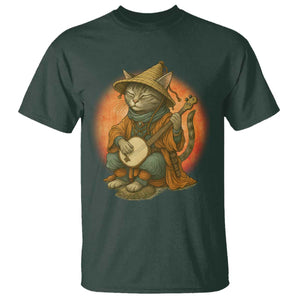 Japanese Samurai Cat T Shirt Retro Cat Playing Shamisen Art TS14 Dark Forest Green Print Your Wear