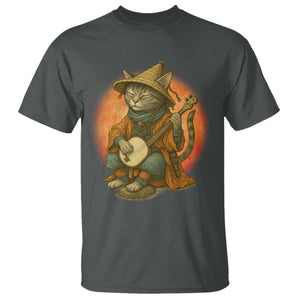 Japanese Samurai Cat T Shirt Retro Cat Playing Shamisen Art TS14 Dark Heather Print Your Wear