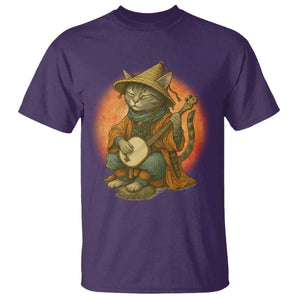 Japanese Samurai Cat T Shirt Retro Cat Playing Shamisen Art TS14 Purple Print Your Wear