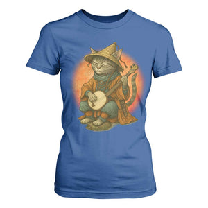 Japanese Samurai Cat T Shirt For Women Retro Cat Playing Shamisen Art TS14 Royal Blue Print Your Wear