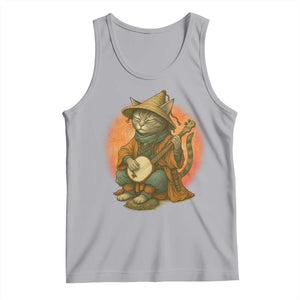 Japanese Samurai Cat Tank Top Retro Cat Playing Shamisen Art TS14 Athletic Heather Print Your Wear
