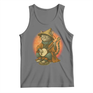 Japanese Samurai Cat Tank Top Retro Cat Playing Shamisen Art TS14 Black Heather Print Your Wear