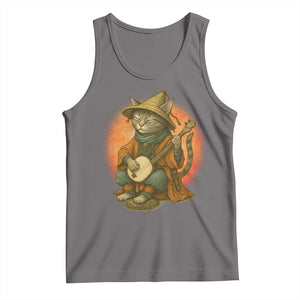 Japanese Samurai Cat Tank Top Retro Cat Playing Shamisen Art TS14 Deep Heather Print Your Wear