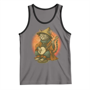 Japanese Samurai Cat Tank Top Retro Cat Playing Shamisen Art TS14 Deep Heather Black Print Your Wear