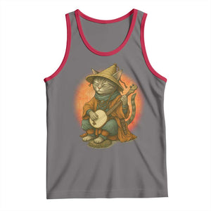 Japanese Samurai Cat Tank Top Retro Cat Playing Shamisen Art TS14 Deep Heather Red Print Your Wear