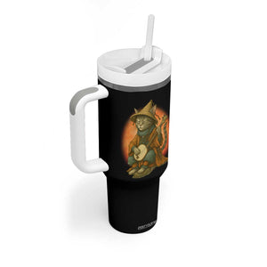 Japanese Samurai Cat Tumbler With Handle Retro Cat Playing Shamisen Art TS14 Print Your Wear