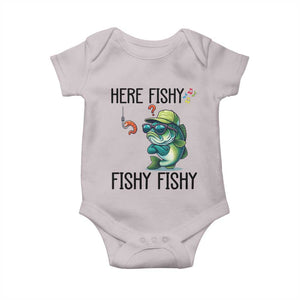 Funny Bass Fish Baby Onesie Here Fishy Fishy Fisherman Fishing Lover TS14 Ice Gray Print Your Wear