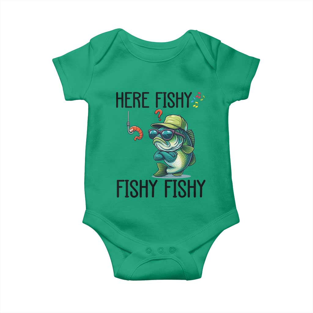 Funny Bass Fish Baby Onesie Here Fishy Fishy Fisherman Fishing Lover TS14 Irish Green Print Your Wear
