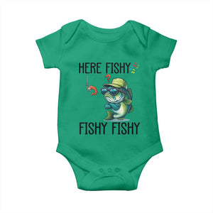 Funny Bass Fish Baby Onesie Here Fishy Fishy Fisherman Fishing Lover TS14 Irish Green Print Your Wear