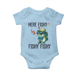 Funny Bass Fish Baby Onesie Here Fishy Fishy Fisherman Fishing Lover TS14 Light Blue Print Your Wear