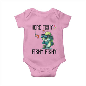 Funny Bass Fish Baby Onesie Here Fishy Fishy Fisherman Fishing Lover TS14 Light Pink Print Your Wear