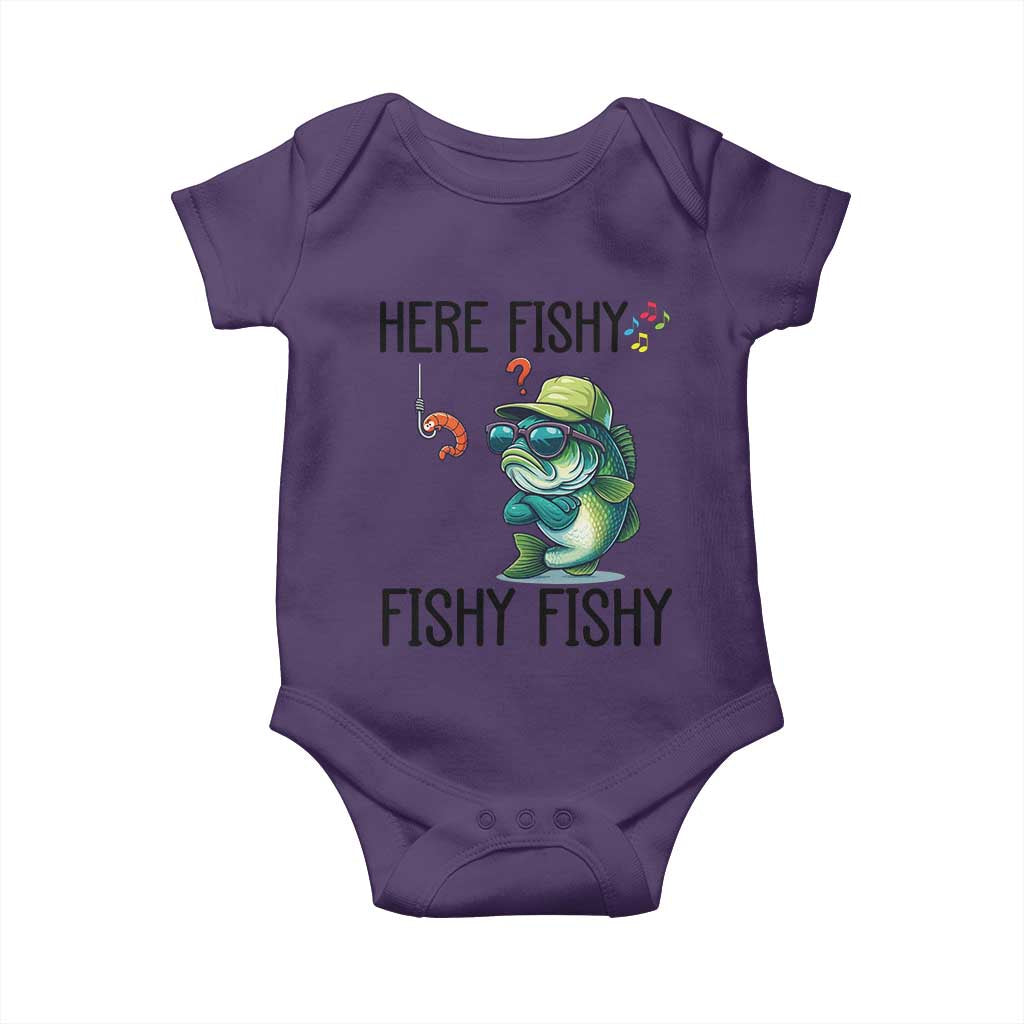 Funny Bass Fish Baby Onesie Here Fishy Fishy Fisherman Fishing Lover TS14 Purple Print Your Wear