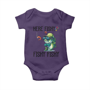Funny Bass Fish Baby Onesie Here Fishy Fishy Fisherman Fishing Lover TS14 Purple Print Your Wear