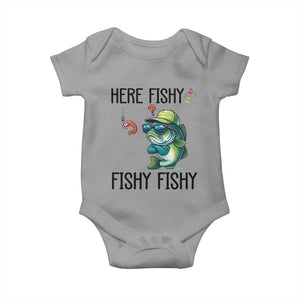 Funny Bass Fish Baby Onesie Here Fishy Fishy Fisherman Fishing Lover TS14 Sport Gray Print Your Wear