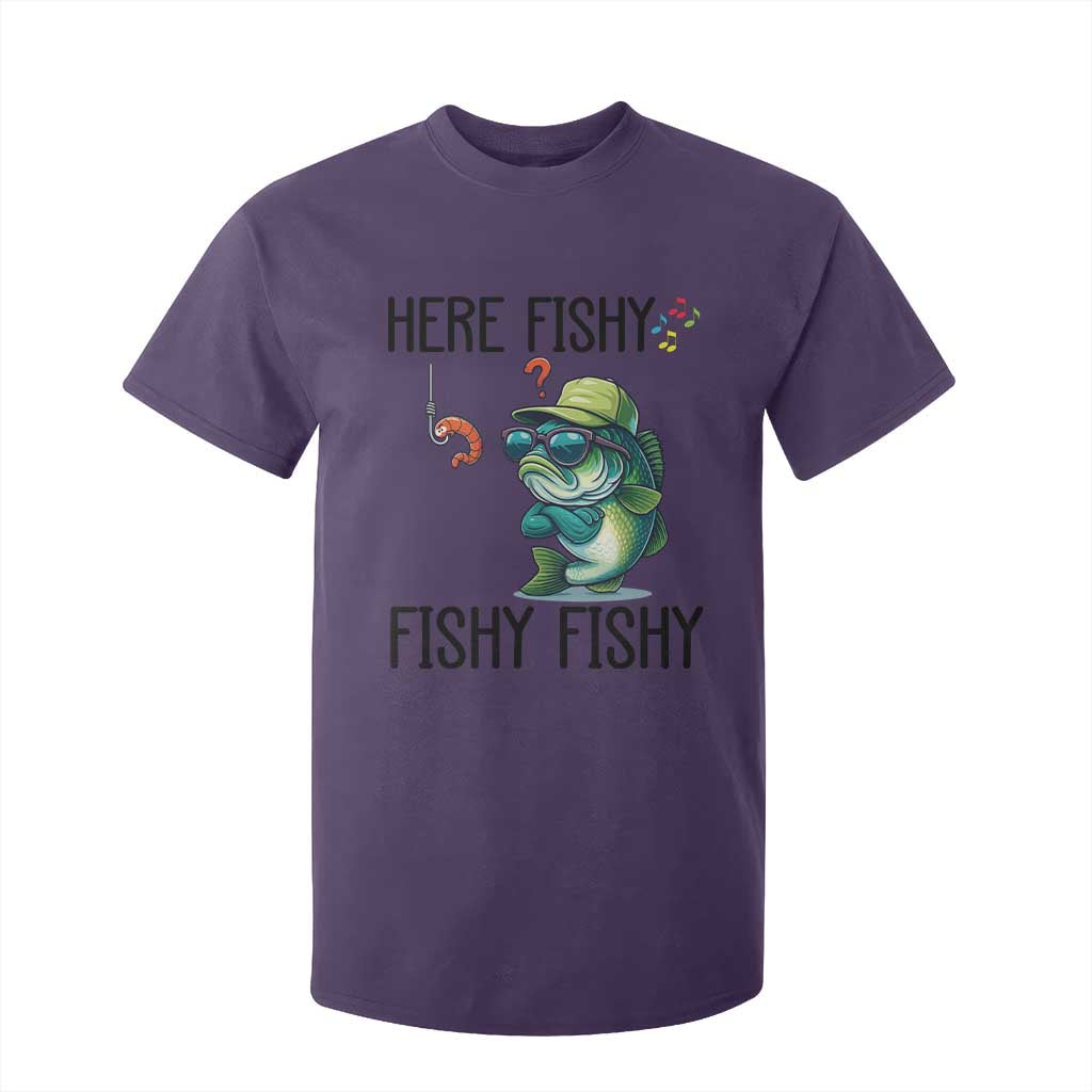Funny Bass Fish T Shirt For Kid Here Fishy Fishy Fisherman Fishing Lover TS14 Purple Print Your Wear