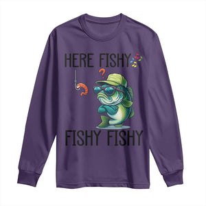 Funny Bass Fish Long Sleeve Shirt Here Fishy Fishy Fisherman Fishing Lover TS14 Purple Print Your Wear