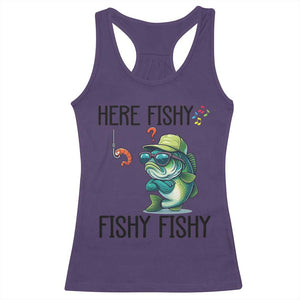 Funny Bass Fish Racerback Tank Top Here Fishy Fishy Fisherman Fishing Lover TS14 Purple Print Your Wear